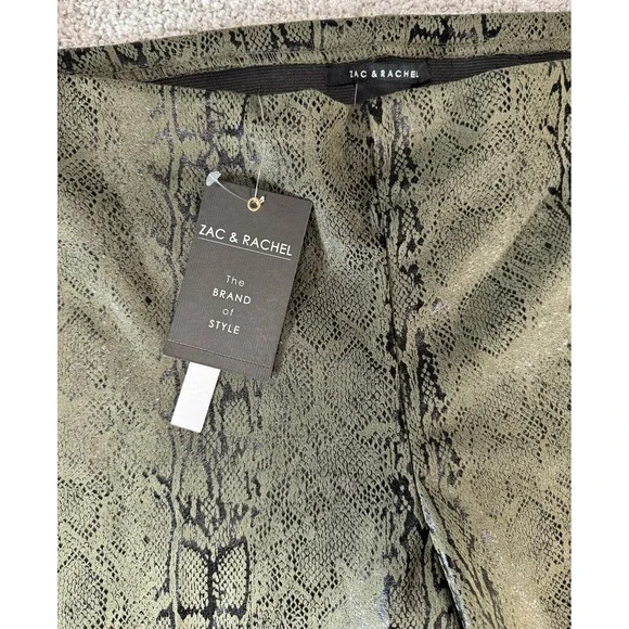 Zac & Rachel Womens Skinny Ankle Leggings Pants Olive Snakeskin NEW Size Large - Picture 2 of 6